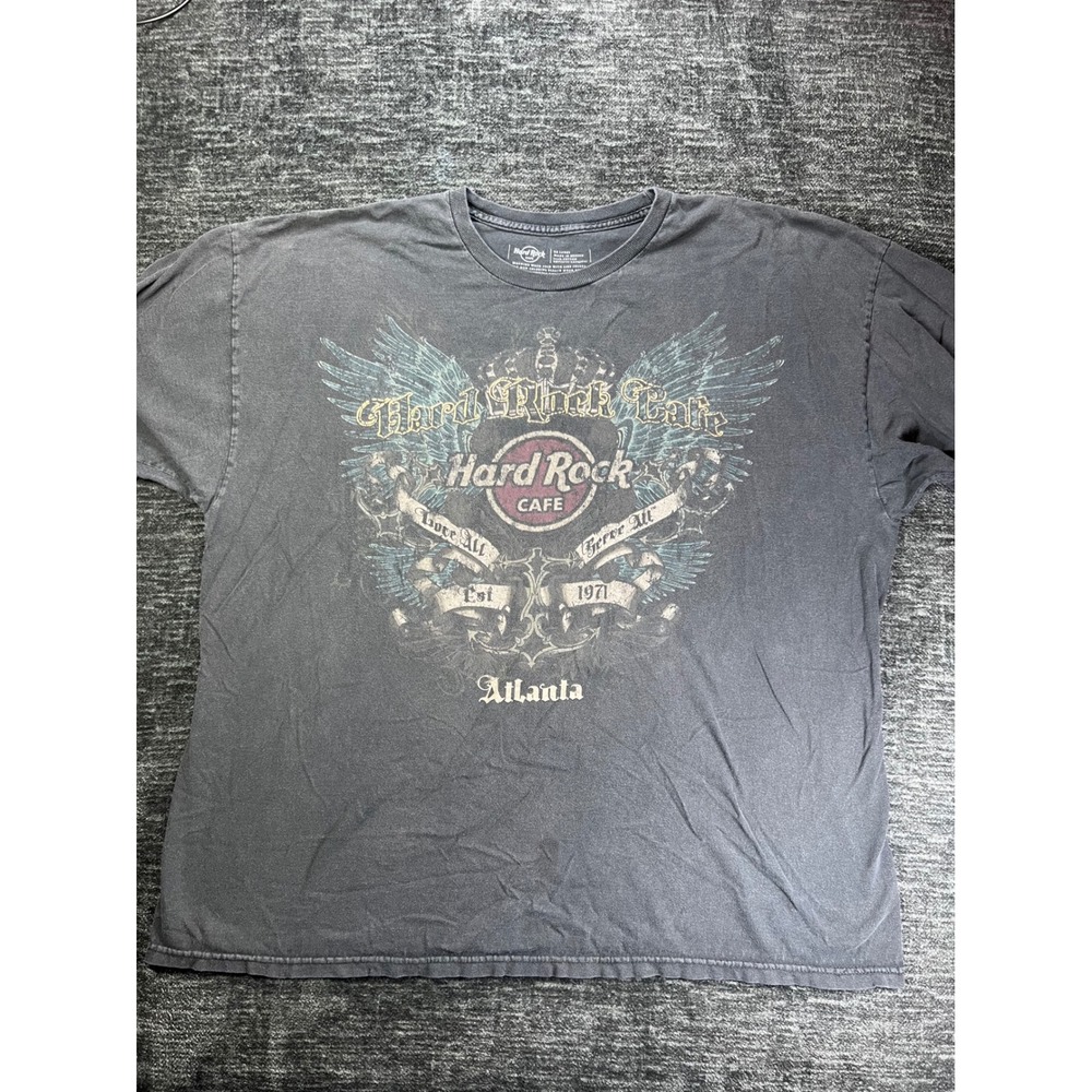 Hard Rock Cafe T-Shirt Mens XXL Charcoal Grey Atlanta Graphic Winged Crest Logo